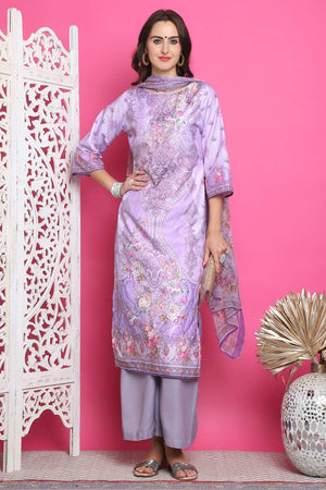 Lavender Satin Digital Printed Palazzo Suit Set