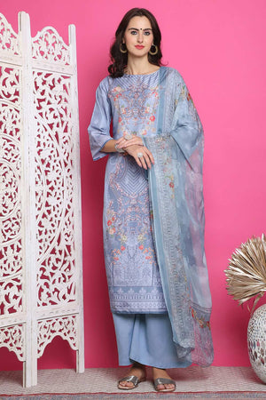 Grey Satin Digital Printed Palazzo Suit Set