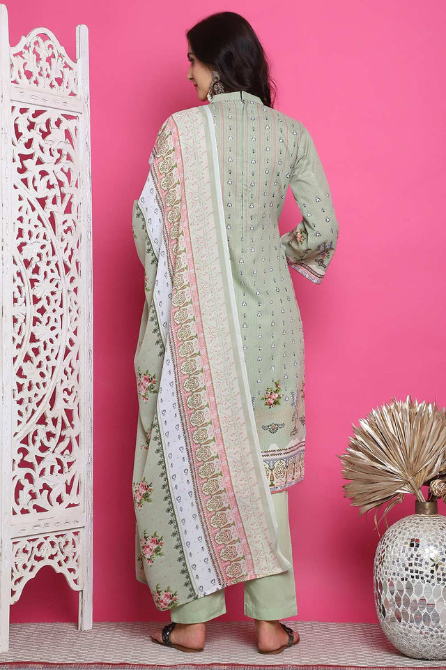 Green Cotton Digital Printed Kurti Pant Set
