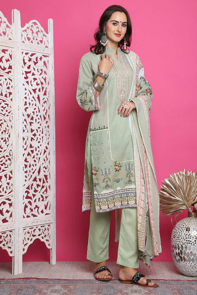 Green Cotton Digital Printed Kurti Pant Set