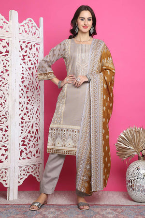 Grey Cotton Digital Printed Kurti Pant Set
