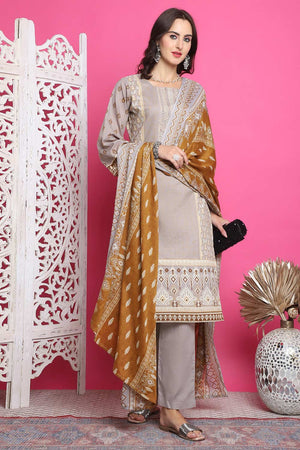 Grey Cotton Digital Printed Kurti Pant Set