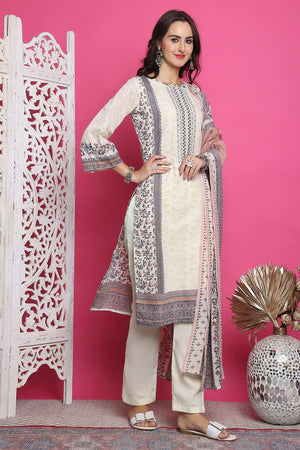 Cream Cotton Digital Printed Kurti Pant Set ('4327)