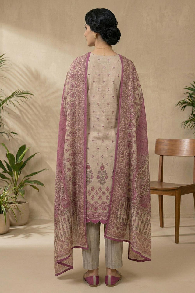 Free Size Stitched Pink Floral Printed Linen Kurti Pant Set (4665)