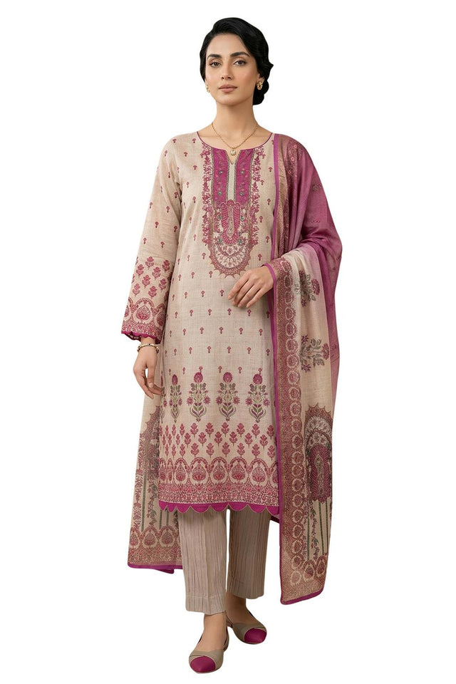 Free Size Stitched Pink Floral Printed Linen Kurti Pant Set (4665)