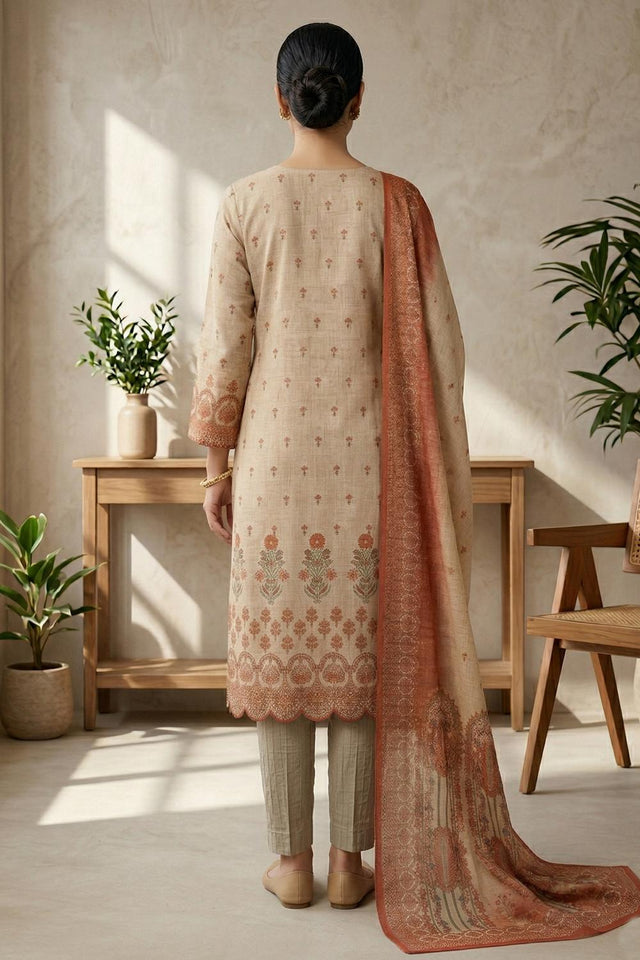 Free Size Stitched Peach Floral Printed Linen Kurti Pant Set (4667)