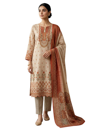 Free Size Stitched Peach Floral Printed Linen Kurti Pant Set (4667)