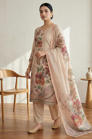 Free Size Stitched Pink Floral Printed Linen Kurti Pant Set (4669)