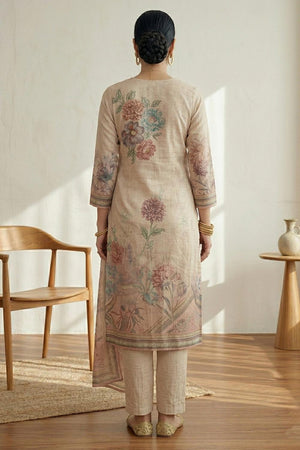 Free Size Stitched Pink Floral Printed Linen Kurti Pant Set (4669)