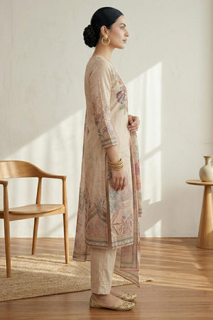 Free Size Stitched Pink Floral Printed Linen Kurti Pant Set (4669)