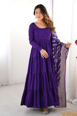 Violet Solid Chanderi Anarkali Suit Set