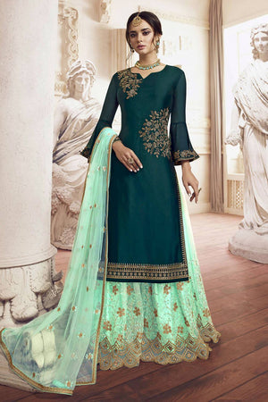 Turquoise Floral Embroidered Georgette Sharara Suits