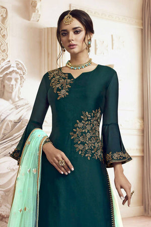 Turquoise Floral Embroidered Georgette Sharara Suits