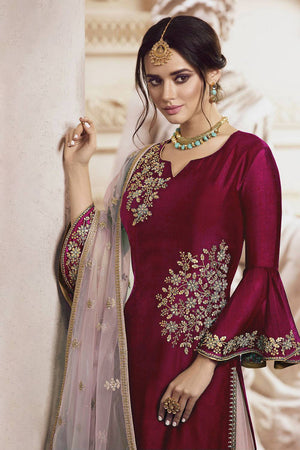 Maroon Floral Embroidered Georgette Sharara Suits