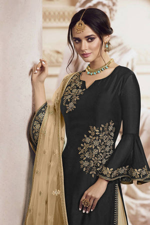 Black Floral Embroidered Georgette Sharara Suits