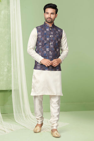 Multi-Color Printed Mastani Silk Kurta Pajama Koti Set