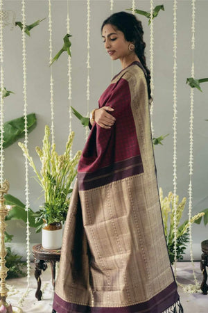 Maroon Banarasi Woven Soft Silk Saree (50103)