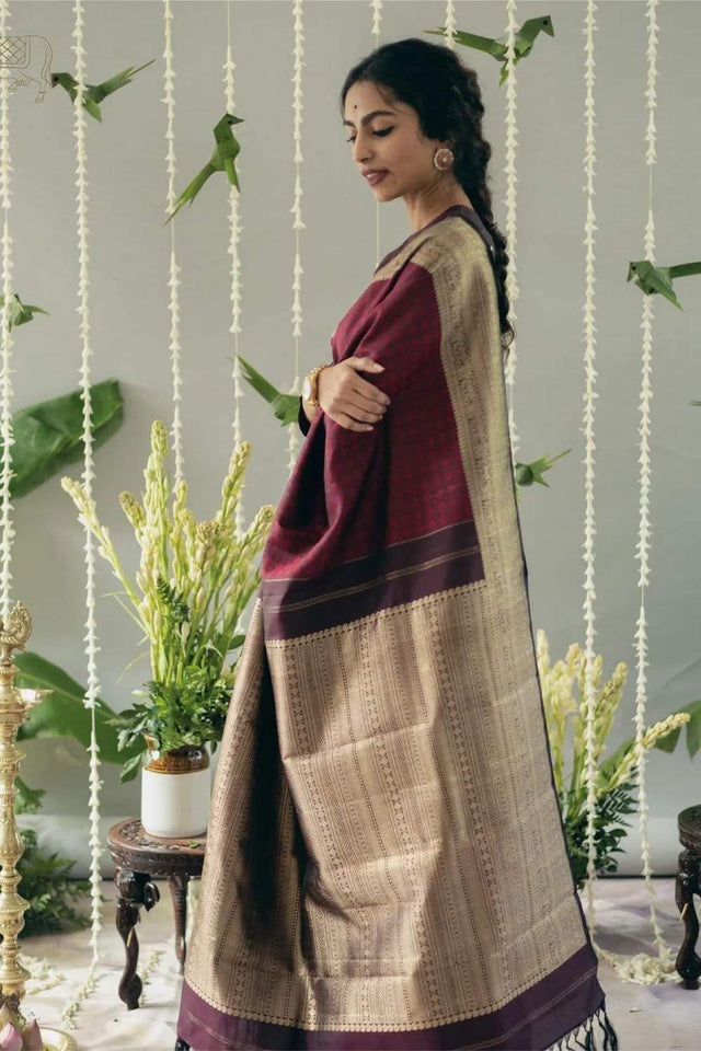 Maroon Banarasi Woven Soft Silk Saree (50103)