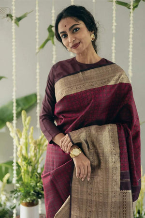 Maroon Banarasi Woven Soft Silk Saree (50103)