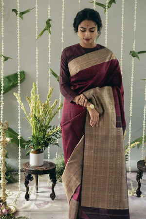 Maroon Banarasi Woven Soft Silk Saree (50103)