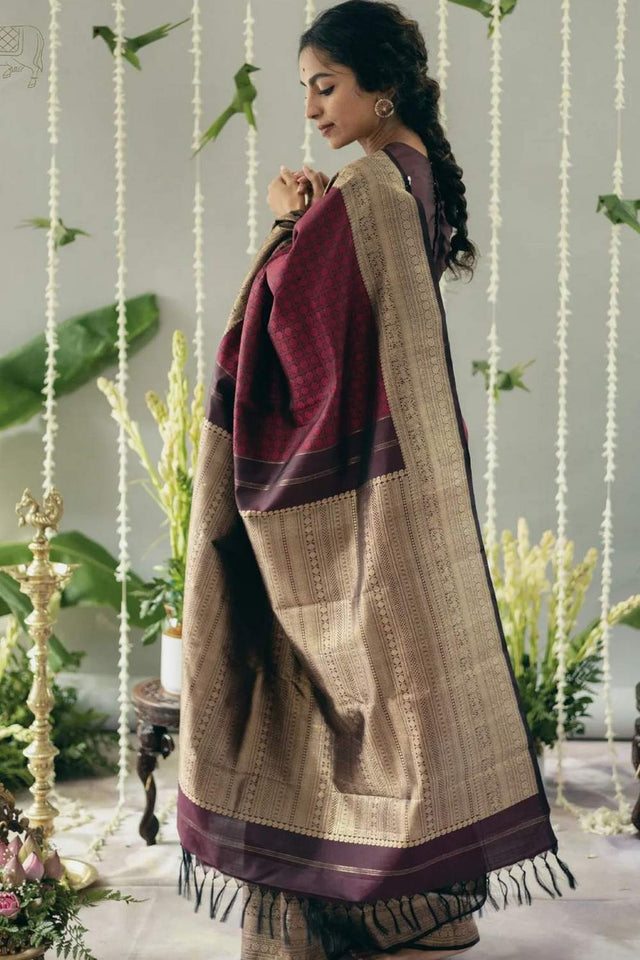 Maroon Banarasi Woven Soft Silk Saree (50103)