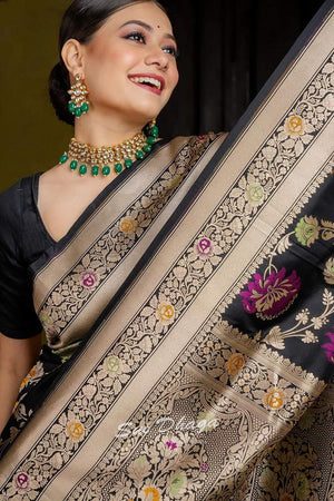 Multi Color Banarasi Woven Soft Silk Saree (50105)