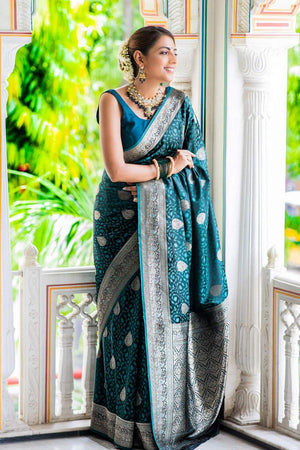 Turquoise Banarasi Woven Soft Silk Saree (50106_2)