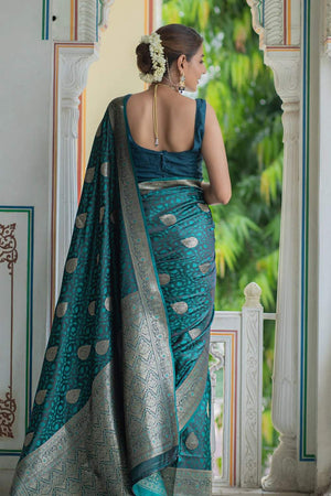 Turquoise Banarasi Woven Soft Silk Saree (50106_2)
