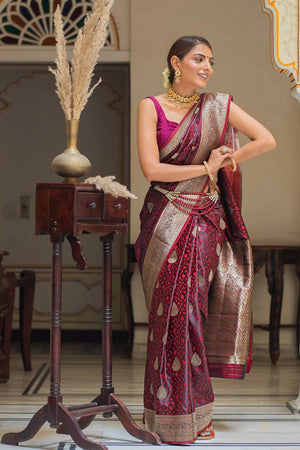 Maroon Banarasi Woven Soft Silk Saree (50106_1)