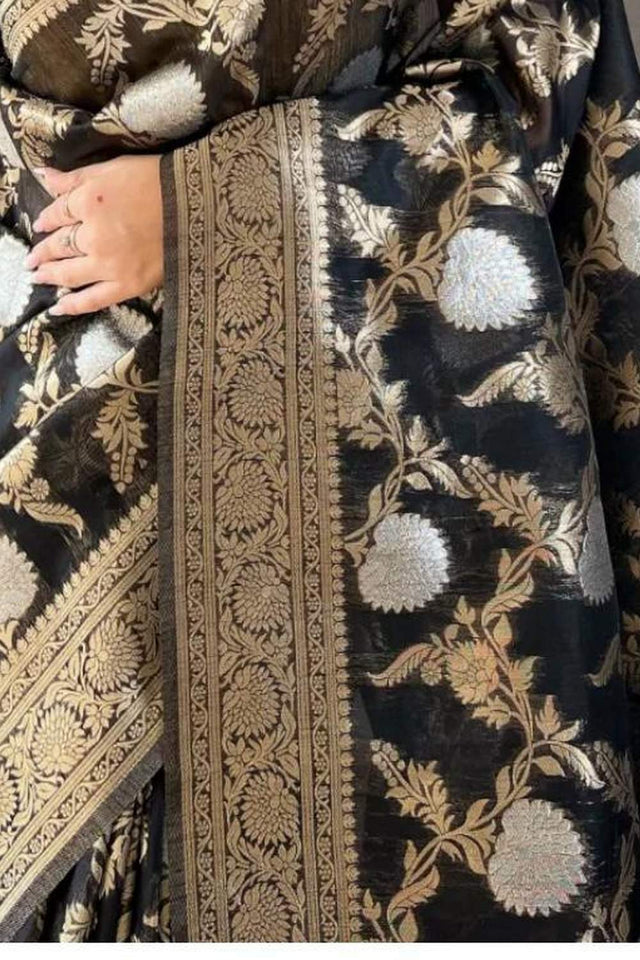 Black Banarasi Woven Soft Silk Saree (50107_1)