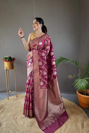 Wine Banarasi Woven Soft Silk Saree (50107_6)