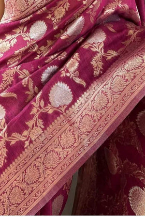 Wine Banarasi Woven Soft Silk Saree (50107_6)