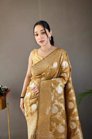 Yellow Banarasi Woven Soft Silk Saree (50107_7)