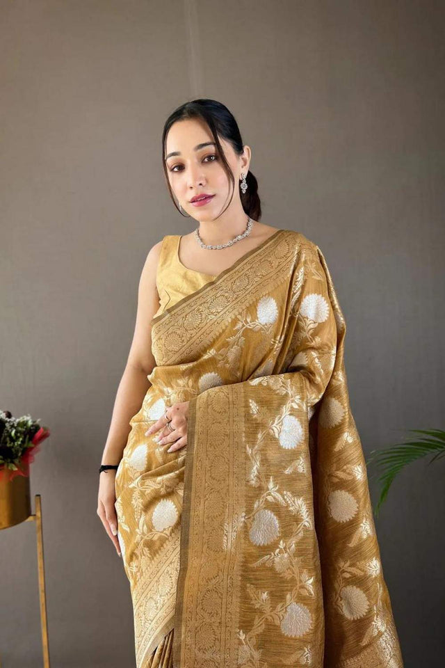 Yellow Banarasi Woven Soft Silk Saree (50107_7)