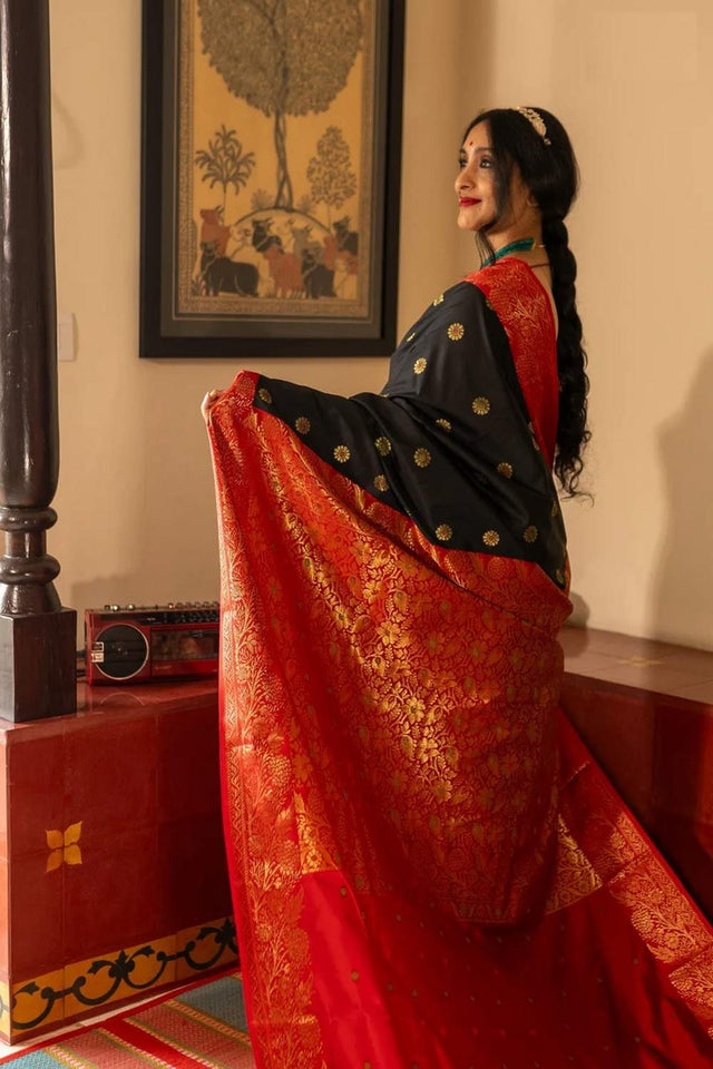 Black Banarasi Woven Soft Silk Saree (50117_1)