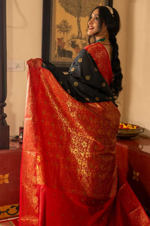 Black Banarasi Woven Soft Silk Saree (50117_1)