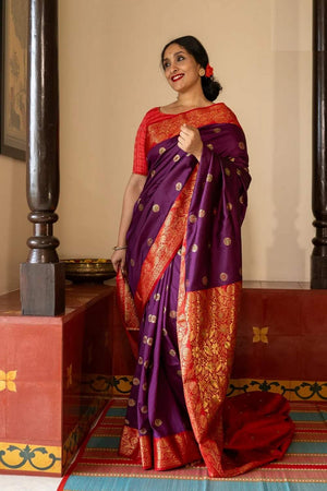 Purple Banarasi Woven Soft Silk Saree (50117_2)