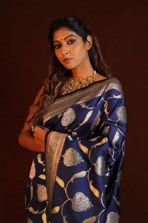 Blue Banarasi Woven Soft Silk Saree (50119)