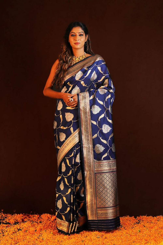 Blue Banarasi Woven Soft Silk Saree (50119)
