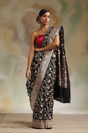 Black Banarasi Woven Soft Silk Saree (50120)