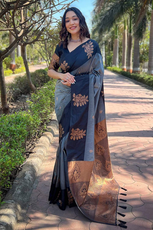 Grey Banarasi Woven Soft Silk Saree (50130_2)