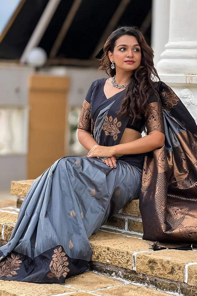 Grey Banarasi Woven Soft Silk Saree (50130_2)