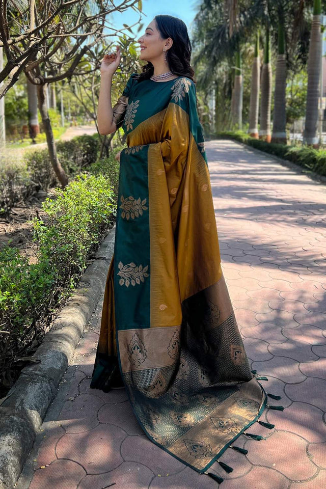 Mustard Banarasi Woven Soft Silk Saree (50130_3)