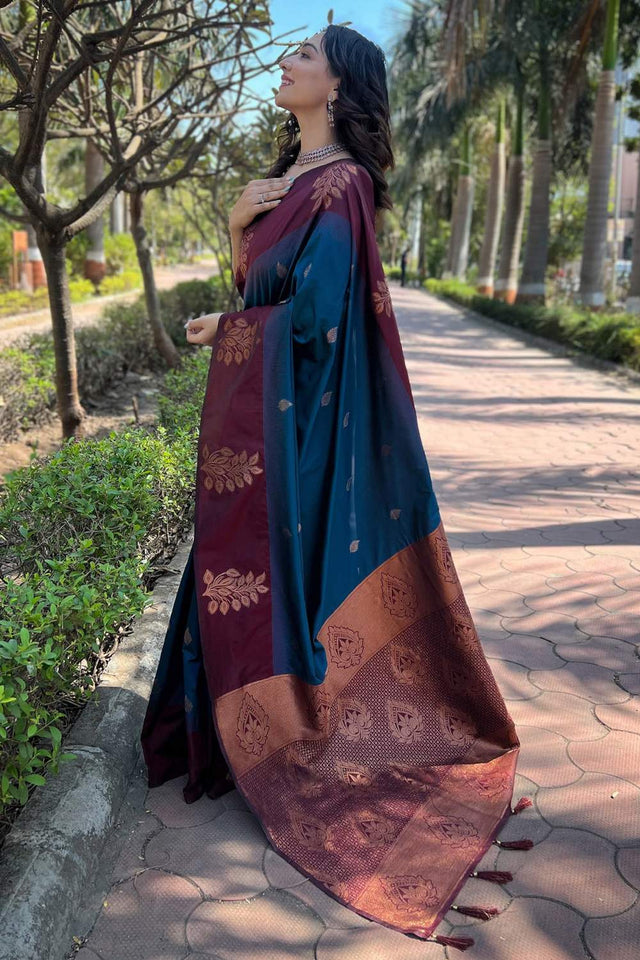 Maroon Banarasi Woven Soft Silk Saree (50130_5)