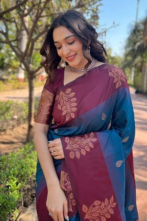 Maroon Banarasi Woven Soft Silk Saree (50130_5)