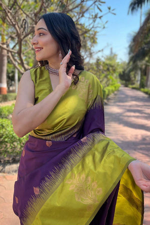 Wine Banarasi Woven Soft Silk Saree (50130_4)