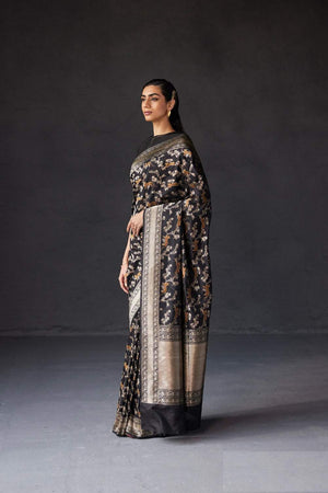 Black Banarasi Woven Soft Silk Saree (50133_Black)