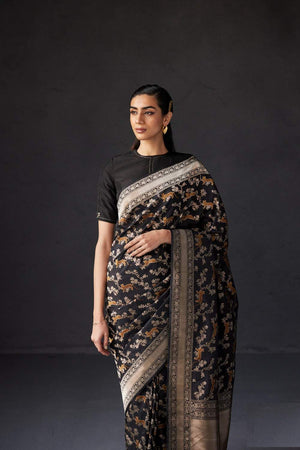Black Banarasi Woven Soft Silk Saree (50133_Black)