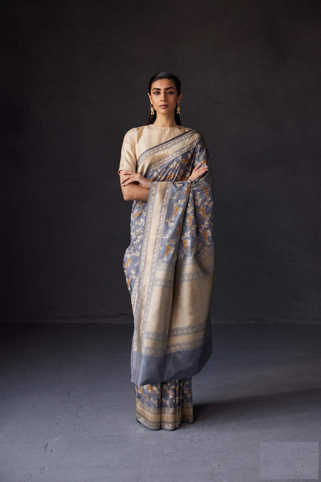 Grey Banarasi Woven Soft Silk Saree (50133_Grey)