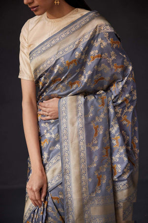 Grey Banarasi Woven Soft Silk Saree (50133_Grey)